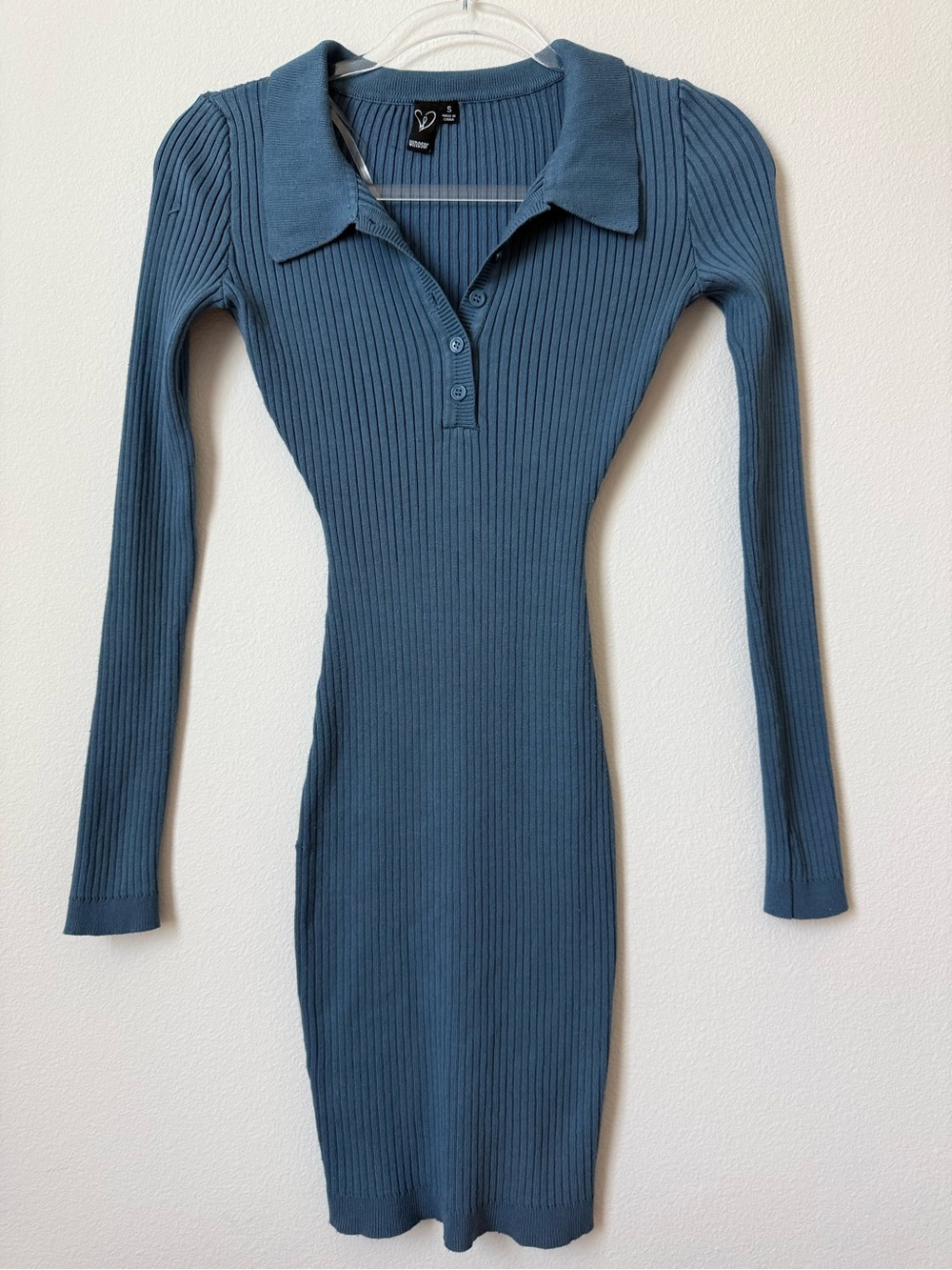 DEVON WINDSOR Ribbed Polo Sweater Dress - Slate Blue